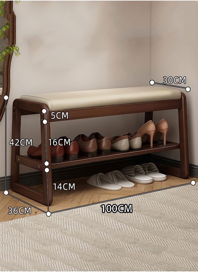 GoldenLike Shoe Bench 2-Tier Shoe Storage Rack Wooden Shoe Cabinet Entryway Bench Shoe Organizer Storage Stool for Entryway Hallway Bedroom Living Room(White+Brown 100cm)  - Image 3
