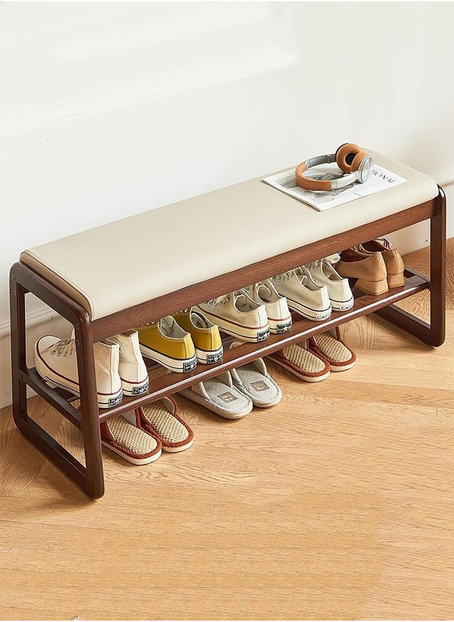 GoldenLike Shoe Bench 2-Tier Shoe Storage Rack Wooden Shoe Cabinet Entryway Bench Shoe Organizer Storage Stool for Entryway Hallway Bedroom Living Room(White+Brown 100cm)  - Image 1