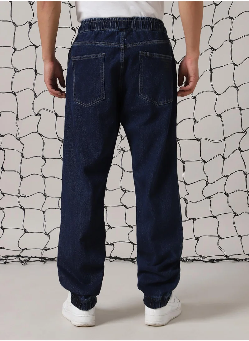 هوبرهولمي Men's Indigo 100% Cotton Distressed Full Length Straight Fit Jeans