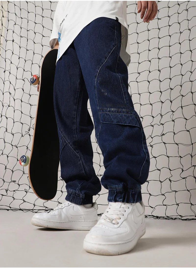 هوبرهولمي Men's Indigo 100% Cotton Distressed Full Length Straight Fit Jeans