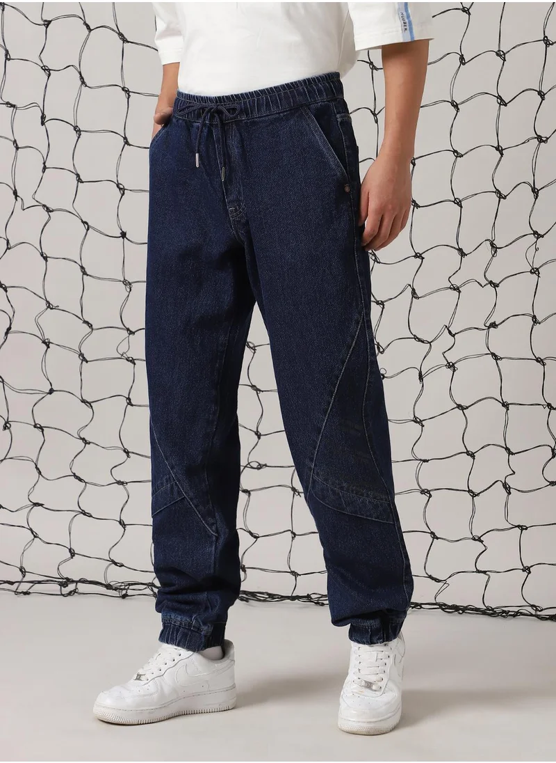 Hubberholme Men's Indigo 100% Cotton Distressed Full Length Straight Fit Jeans