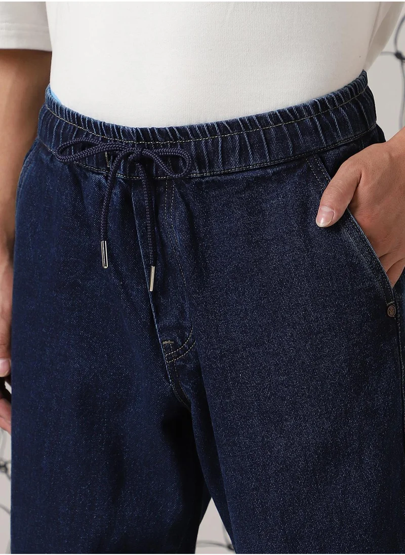 هوبرهولمي Men's Indigo 100% Cotton Distressed Full Length Straight Fit Jeans