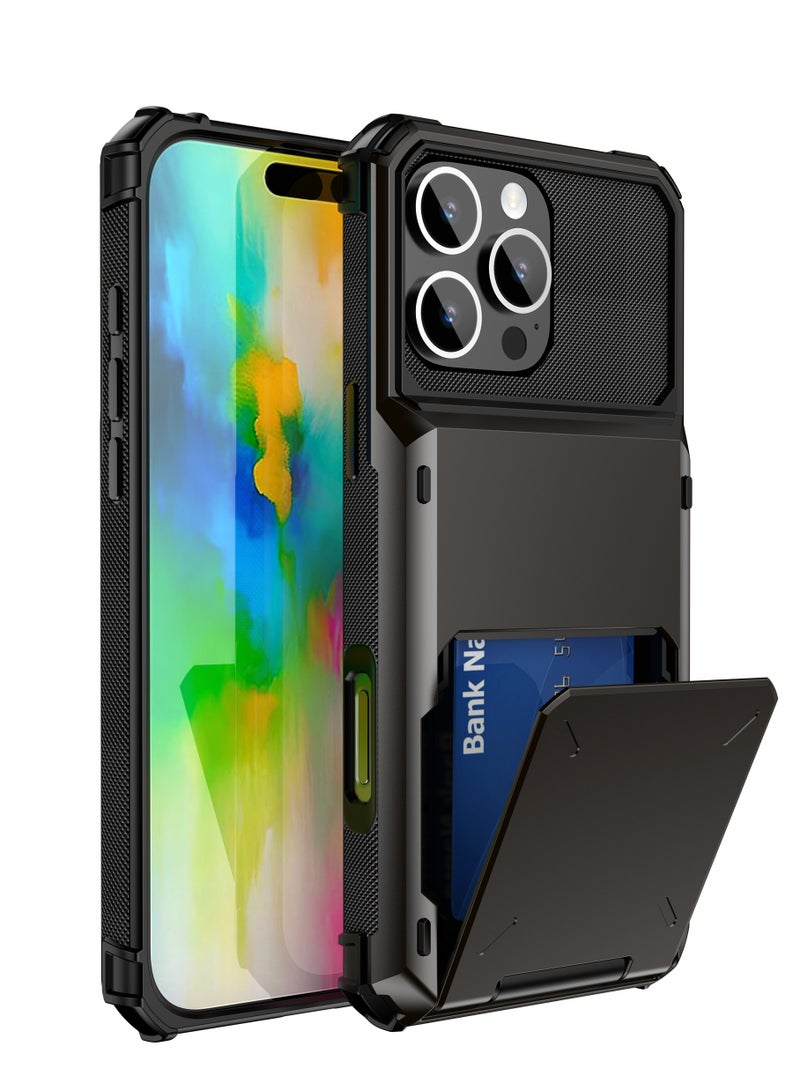 GULFLINK Full Protection Shockproof Case Casing Card Holder Case Dual Layer Hard Case For iPhone 16 Pro Max Black - Image 1