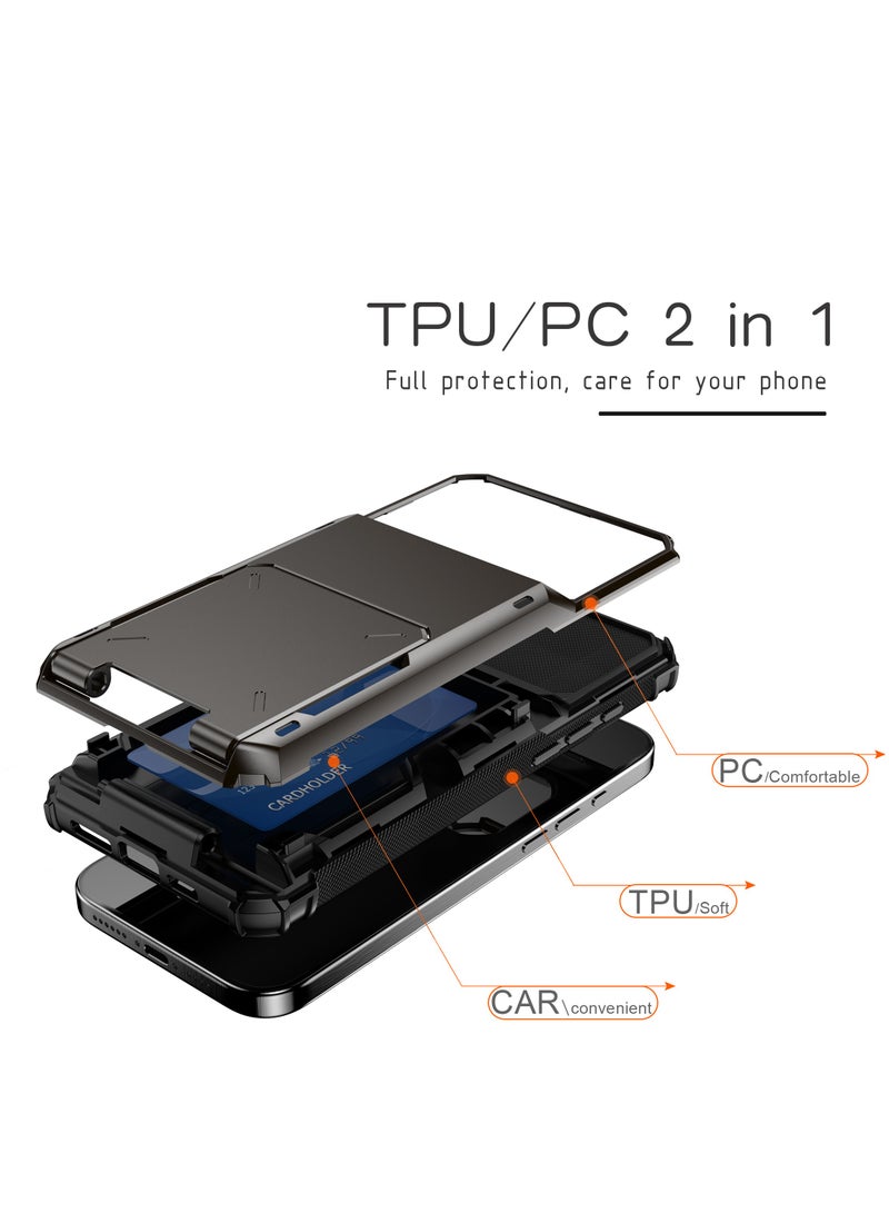 GULFLINK Full Protection Shockproof Case Casing Card Holder Case Dual Layer Hard Case For iPhone 16 Pro Max Black - Image 4