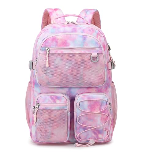 Lohol Multi-Pocket Backpack for Travel College, Heavy Duty Big Bookbag with 15.6 inch Laptop Compartment (Pink Galaxy - Image 1