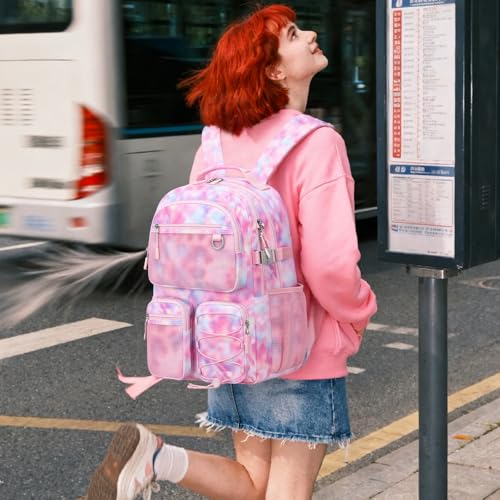 Lohol Multi-Pocket Backpack for Travel College, Heavy Duty Big Bookbag with 15.6 inch Laptop Compartment (Pink Galaxy - Image 2