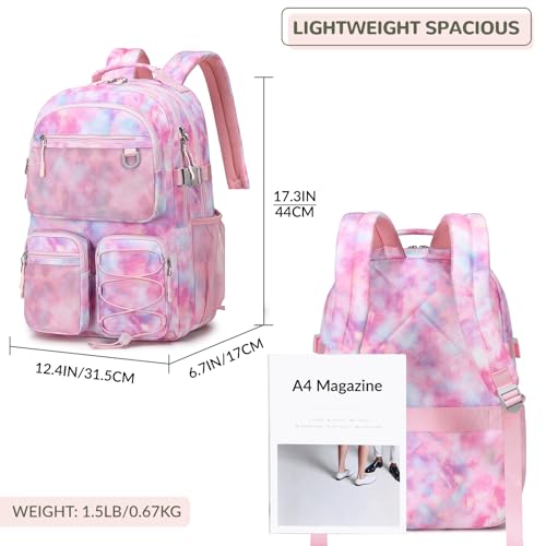 Lohol Multi-Pocket Backpack for Travel College, Heavy Duty Big Bookbag with 15.6 inch Laptop Compartment (Pink Galaxy - Image 3