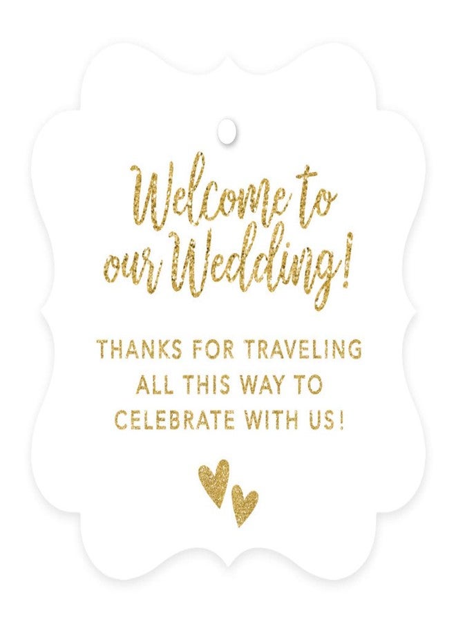 Andaz Press Out of Town Bags Fancy Frame Gift Tags, Welcome to Our Wedding Thanks for Traveling to Celebrate with Us, Faux Gold Glitter, 24-Pack, for Destination OOT - Image 1