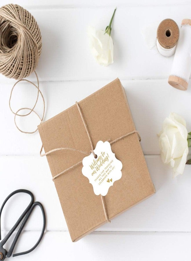 Andaz Press Out of Town Bags Fancy Frame Gift Tags, Welcome to Our Wedding Thanks for Traveling to Celebrate with Us, Faux Gold Glitter, 24-Pack, for Destination OOT - Image 2