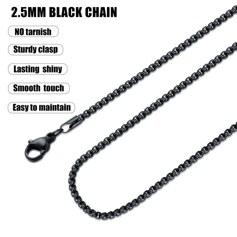 Fiusem Black Chain for Men, 2.5mm Mens Chain Necklaces, Stainless Steel Box Chain Necklace for Men and Women, Mens Necklace 18 Inch - Image 4