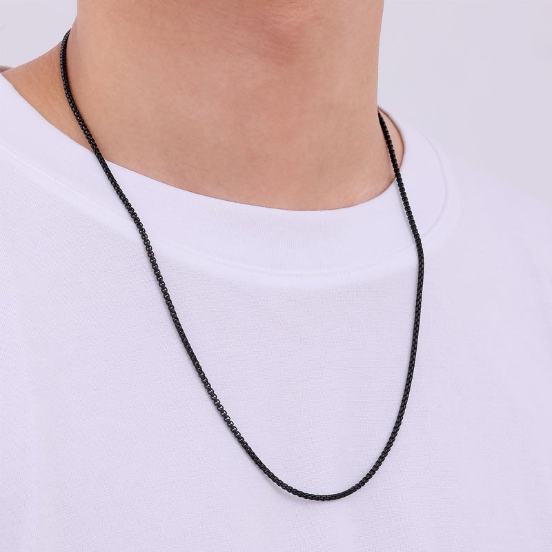 Fiusem Black Chain for Men, 2.5mm Mens Chain Necklaces, Stainless Steel Box Chain Necklace for Men and Women, Mens Necklace 18 Inch - Image 2