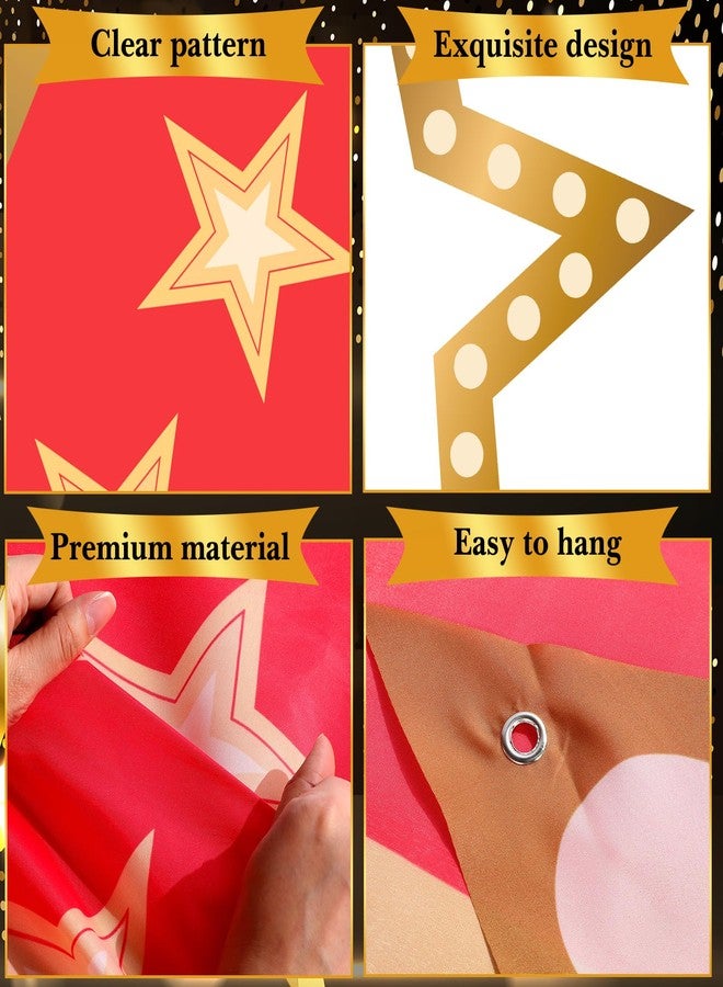 Tegeme 2 Pcs Movie Night Party Photo Prop Decorations, Gold Star Movie Theme Party Banner and Red Runner Rug Carpet, Film Show Theme Hanging Banner for Music Award Circus Carnival Birthday Prom Decor - Image 3