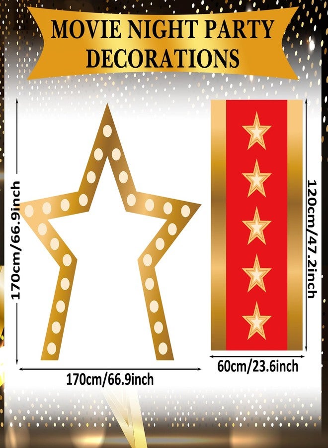 Tegeme 2 Pcs Movie Night Party Photo Prop Decorations, Gold Star Movie Theme Party Banner and Red Runner Rug Carpet, Film Show Theme Hanging Banner for Music Award Circus Carnival Birthday Prom Decor - Image 2