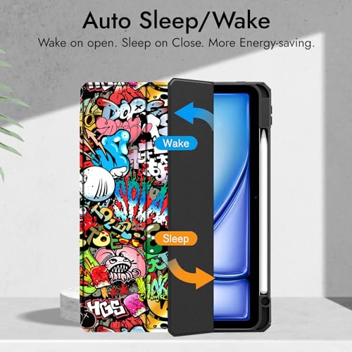 Robustrion Case Cover for iPad Air 11 Inch Cover M4 / M3 / M2 / iPad Air 5th Generation/Air 4th Gen Hybrid Case with [Pencil Holder] for iPad Air 11 inch M4 / M3 / M2 / Air 4th 5th Gen - Hippy - Image 3