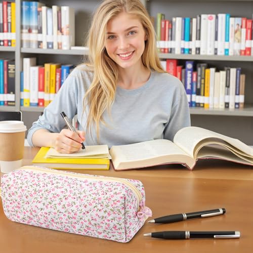 shiprabags Cute Quilted Pencil Case for Girls Women, Aesthetic Small Floral Pencil Pouch,Slim Soft Pencil Bag for School Supplies Makeup Pouch for School & Daily Use (pink floral) - Image 5
