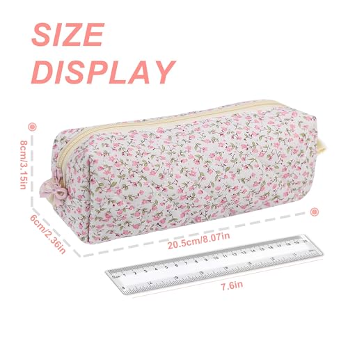 shiprabags Cute Quilted Pencil Case for Girls Women, Aesthetic Small Floral Pencil Pouch,Slim Soft Pencil Bag for School Supplies Makeup Pouch for School & Daily Use (pink floral) - Image 2