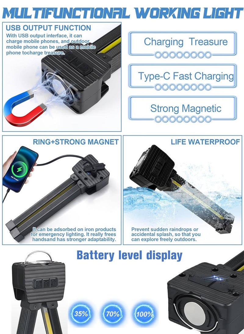 Sahramart Gym Lamp for Posing, 180 Degree Folding Magnetic Work Light, 7th Gear Dimming, Portable Magnetic LED Flashlight with Hanging Hook, Handheld USB Rechargeable Power Bank Camping Light - Image 3