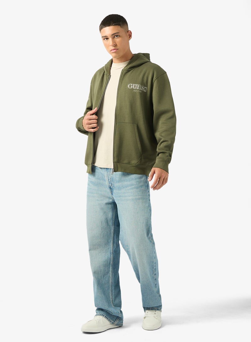 GUESS Zip Detailed Basic Hoodie - Image 4