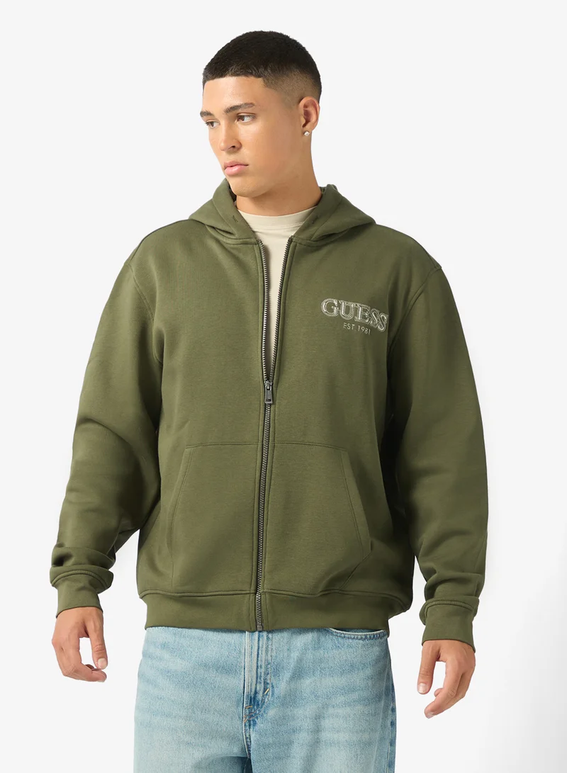GUESS Zip Detailed Basic Hoodie
