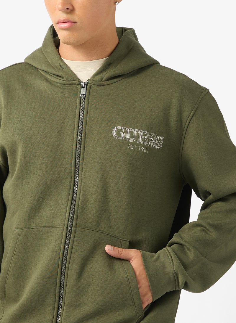 GUESS Zip Detailed Basic Hoodie - Image 3