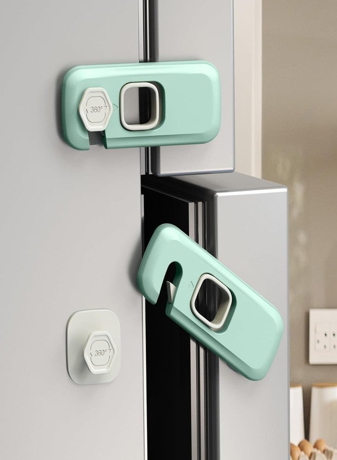 PRETOX 2 Pack Child Proof Refrigerator Lock,Fridge Locks for Kids with Sticky Adhesive Pads,Baby Safety Locks for Fridges, Cabinets, Drawers, Double Doors-Green - Image 1