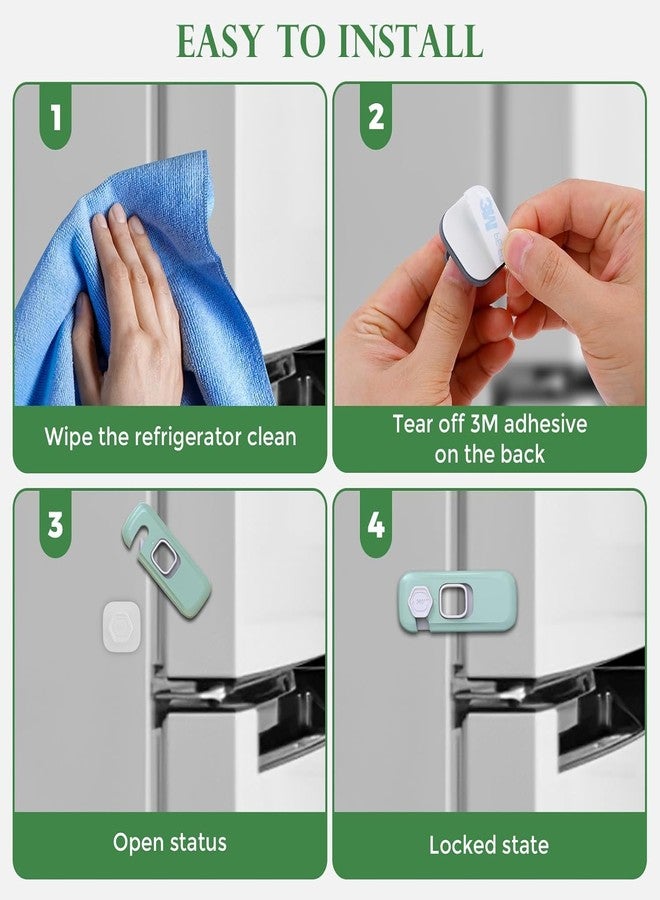 PRETOX 2 Pack Child Proof Refrigerator Lock,Fridge Locks for Kids with Sticky Adhesive Pads,Baby Safety Locks for Fridges, Cabinets, Drawers, Double Doors-Green - Image 5