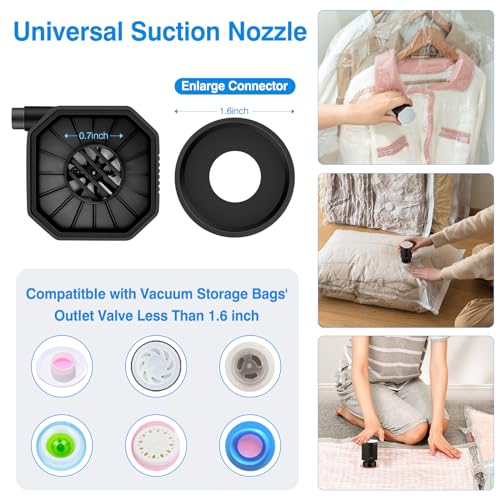 Adworte Cordless Electric Pump for Vacuum Storage Bags Travel Air Pump for Various Space Saver Bags Portable Rechargable Seal Bag Pump for Compression Clothes, Blanket, Luggage (Black Pump Only) - Image 3
