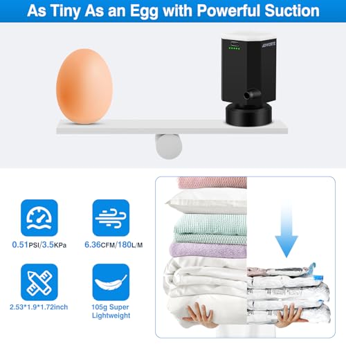 Adworte Cordless Electric Pump for Vacuum Storage Bags Travel Air Pump for Various Space Saver Bags Portable Rechargable Seal Bag Pump for Compression Clothes, Blanket, Luggage (Black Pump Only) - Image 4
