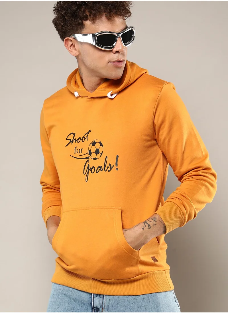 كامبوس سوترا Men's Mustard Yellow Shoot For Goals Hoodie With Kangaroo Pocket