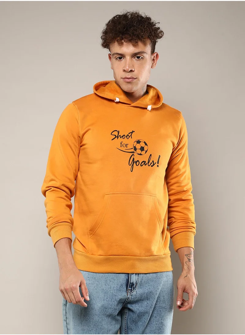 كامبوس سوترا Men's Mustard Yellow Shoot For Goals Hoodie With Kangaroo Pocket