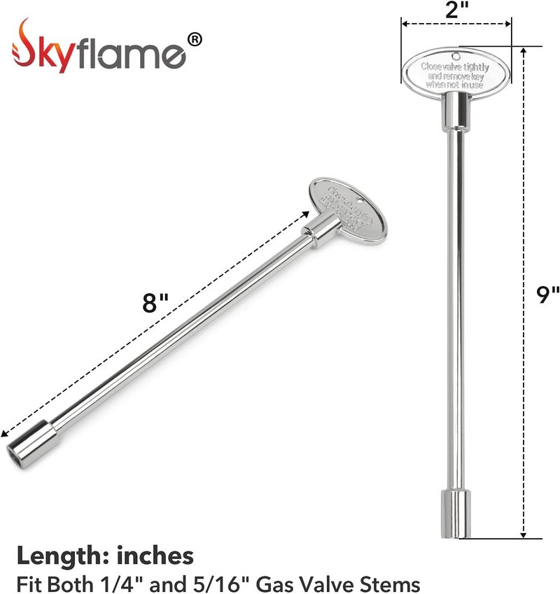 Skyflame Universal Gas Valve Key Fits 1/4" and 5/16" Gas Valve Stems, for Fire Pit and Fireplace, Polished Chrome - 8 Inches - Image 2