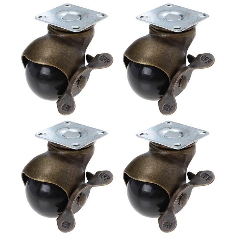 4Pcs 1 5 Inch Brake Ball Caster Wheels Set With Flat Bottom And Self Tapping Screws - Image 1