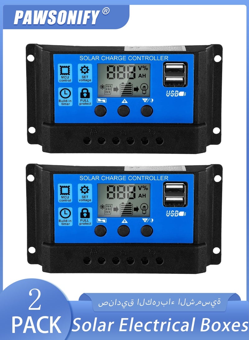 باوسونيفاي 2 قطعة 30A وحدة تحكم البطارية الشمسية 12v/24v وحدة تحكم شحن الألواح الشمسية وحدة تحكم الألواح الشمسية الأرضية منظم مع شاشة LCD قابلة للتعديل ومنفذ USB مزدوج إعداد المؤقت PWM المعلمة التلقائية - Image 1