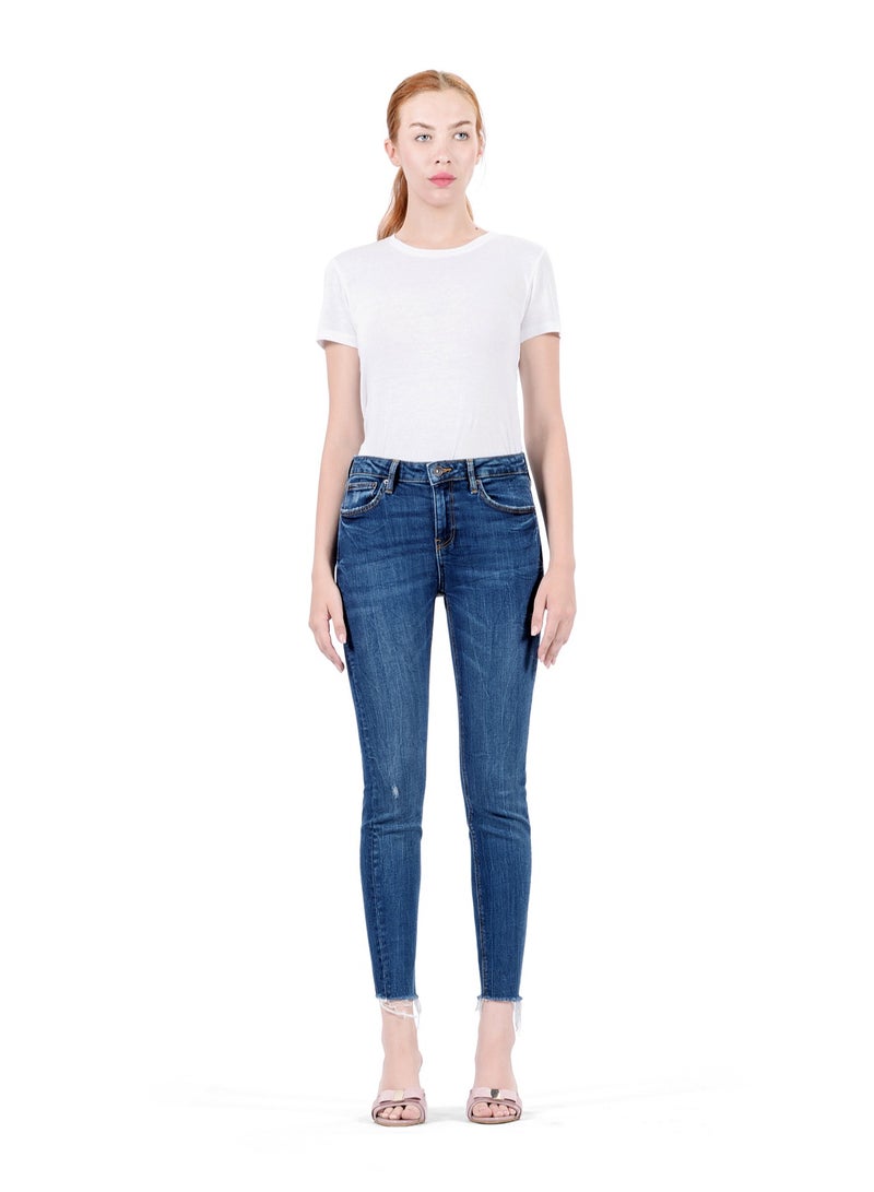 Web Denim Web Denim Women's Mid Rise Stretchable Skinny Jeans - Cut Hem Comfort Denim Pants  - Image 1