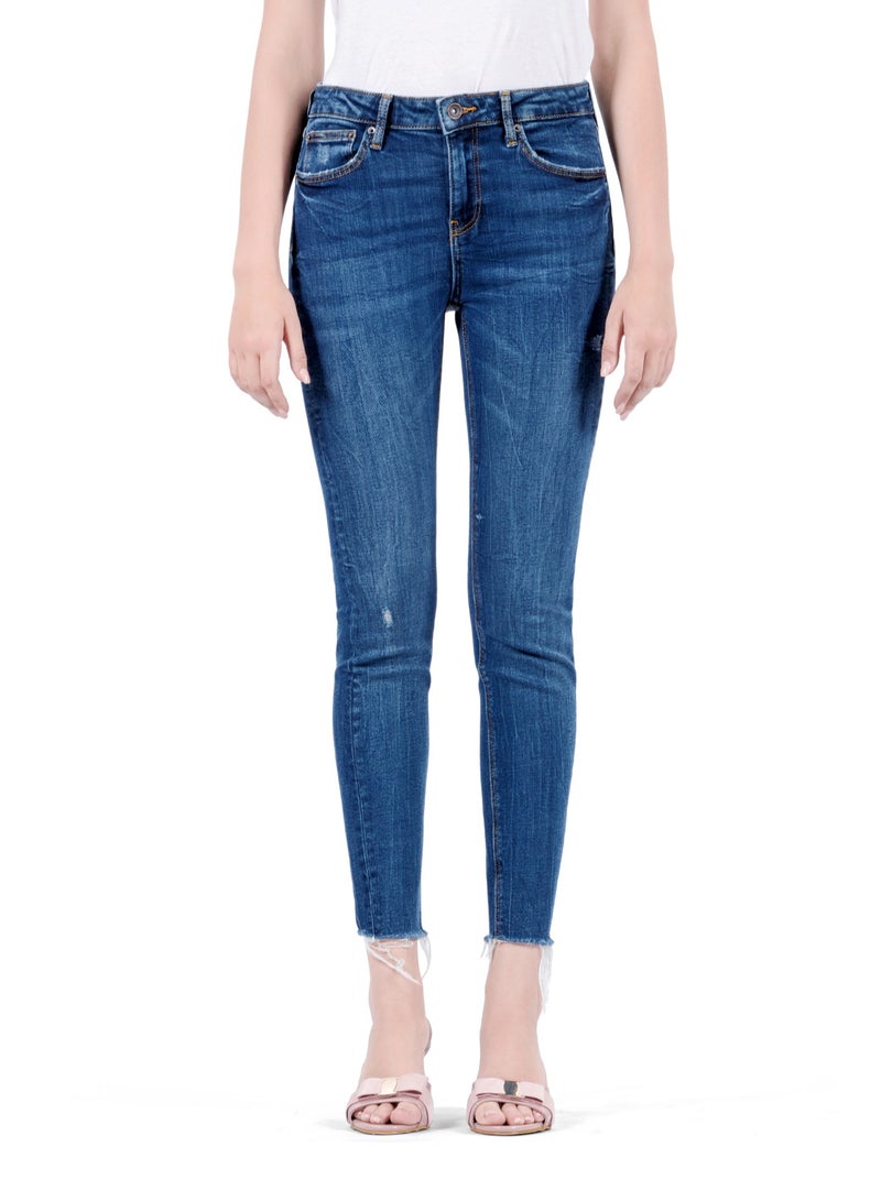 Web Denim Web Denim Women's Mid Rise Stretchable Skinny Jeans - Cut Hem Comfort Denim Pants  - Image 2