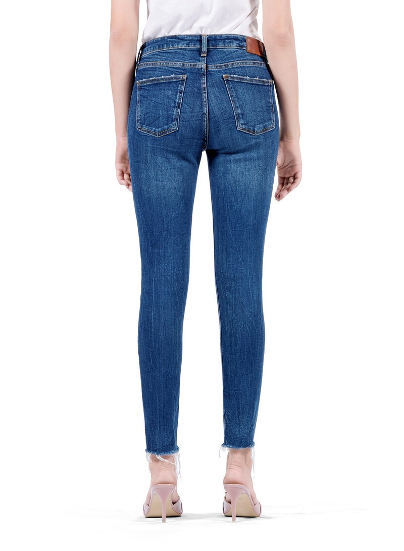 Web Denim Web Denim Women's Mid Rise Stretchable Skinny Jeans - Cut Hem Comfort Denim Pants  - Image 3