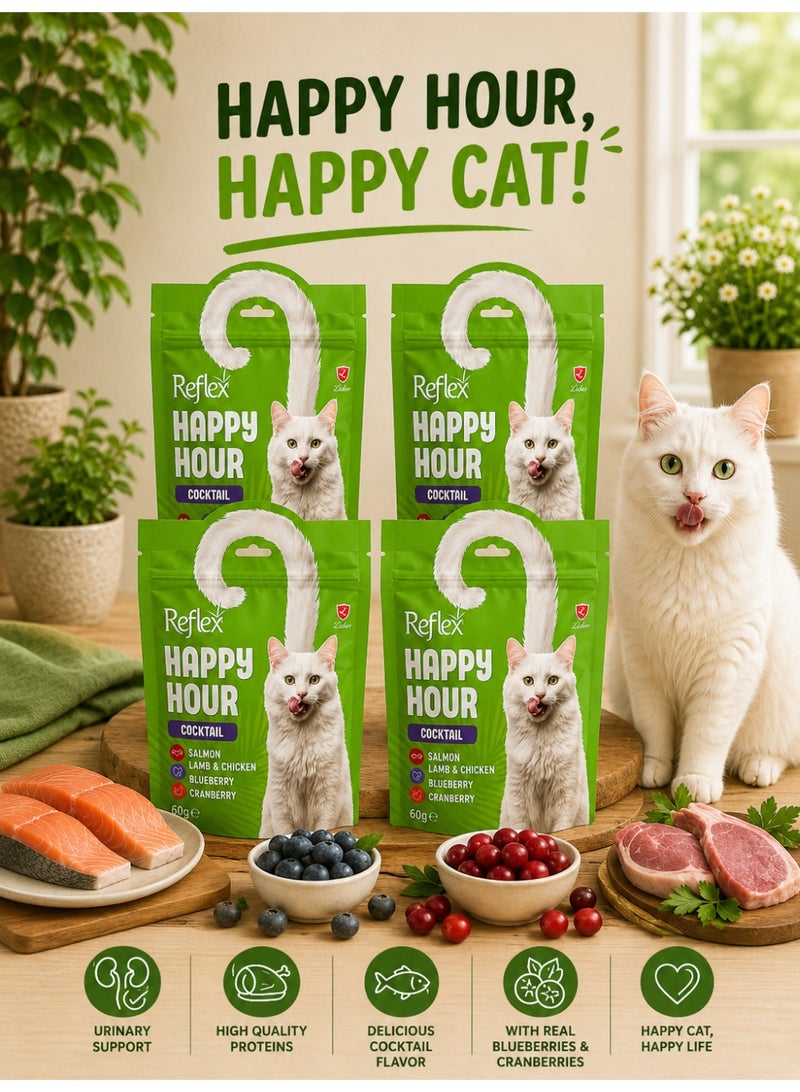 Happy Hour Cocktail Cat Treats with Salmon, Lamb, Chicken, Blueberry & Cranberry – Premium Mixed Flavor Snack for Cats 60g (4 Pack)