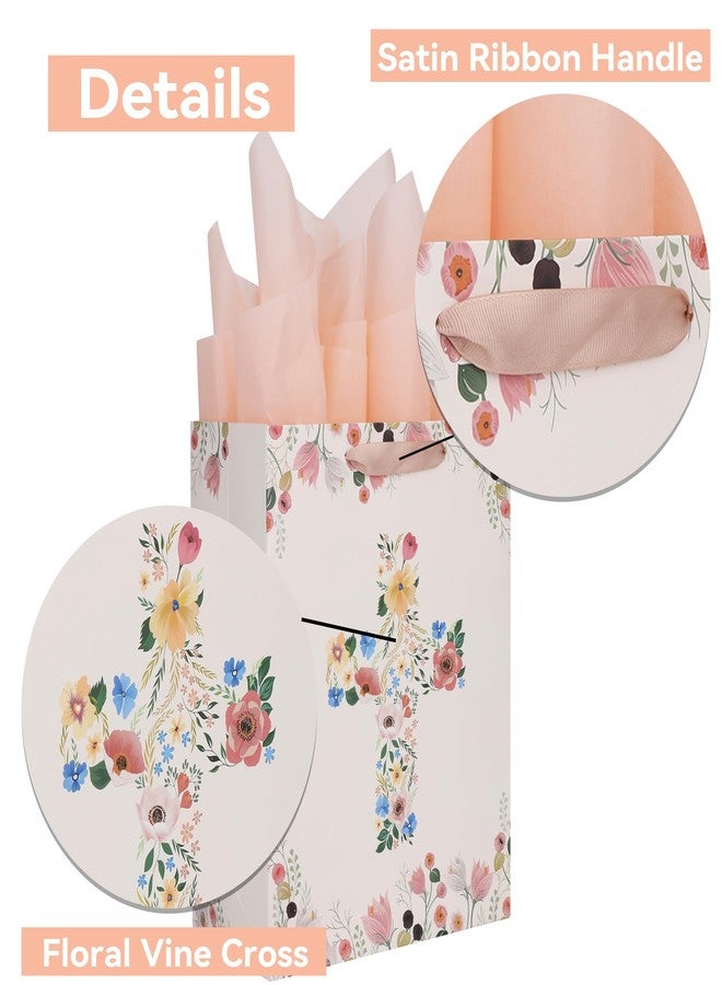 Qirrmiy 13" Large Light Yellow Floral Gift Bag Set with Greeting Card and Tissue Papers for First Communions, Baby Girl Baptisms, Christenings, Religious Occasions - 10.2'x5.2'x13', 1 Pcs. - Image 4