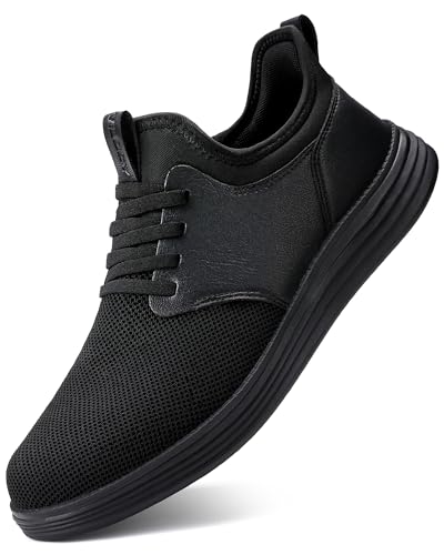 VILOCY Mens Slip On Casual Dress Shoes Hands Free Fashion Sneakers Mesh Tennis Walking Shoes Comfortable Work Shoes Breathable Lightweight Non Slip All Black,EU42 - Image 3