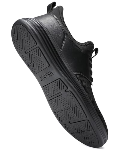 VILOCY Mens Slip On Casual Dress Shoes Hands Free Fashion Sneakers Mesh Tennis Walking Shoes Comfortable Work Shoes Breathable Lightweight Non Slip All Black,EU42 - Image 2