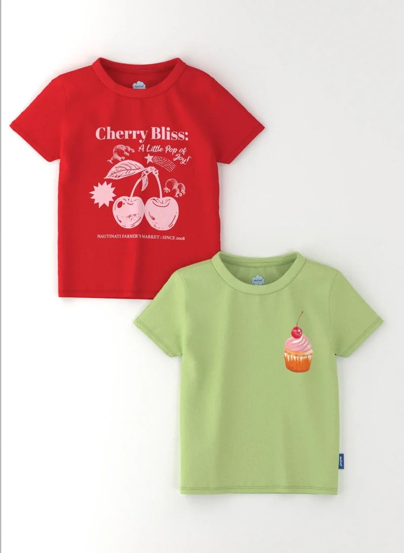 نوتيناتي Nautinati Girls’ Disney Print Cotton T-shirts | Aged 2 – 10 Years | Pack of 2 Tees