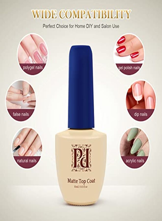 Pretty Diva Matte Top Coat Matte Gel Top Coat Soak Off Uv Led Nail Polish Gel Top Coat Matte Finish Gel Polish Long Lasting No Wipe Gel Top Coat Nail Polish 05 Oz  - Image 3