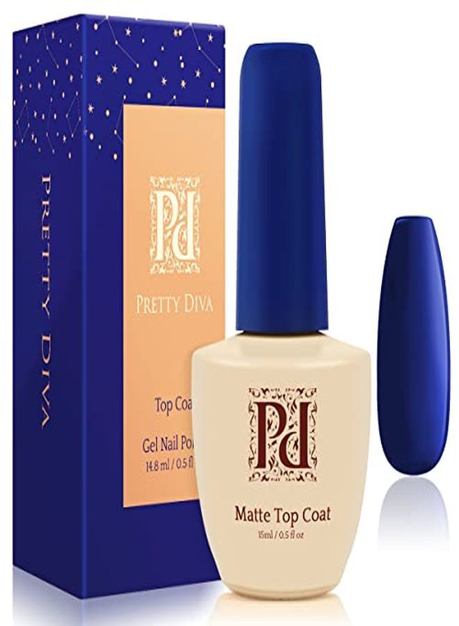 Pretty Diva Matte Top Coat Matte Gel Top Coat Soak Off Uv Led Nail Polish Gel Top Coat Matte Finish Gel Polish Long Lasting No Wipe Gel Top Coat Nail Polish 05 Oz  - Image 1