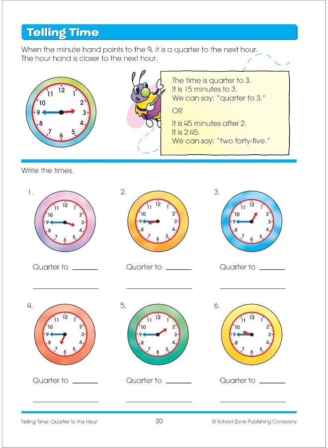 School Zone - Time, Money & Fractions 1-2 Canadian Edition Deluxe Workbook, Ages 6 to 7, Counting Coins, Telling Time, Fractions, Identifying Equal Parts, and More - Image 5