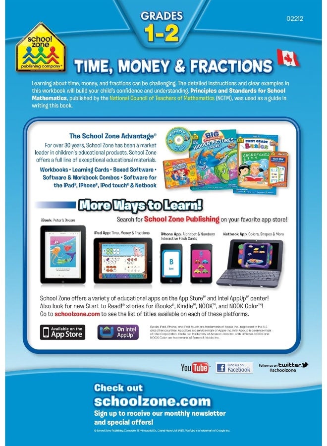 School Zone - Time, Money & Fractions 1-2 Canadian Edition Deluxe Workbook, Ages 6 to 7, Counting Coins, Telling Time, Fractions, Identifying Equal Parts, and More - Image 2
