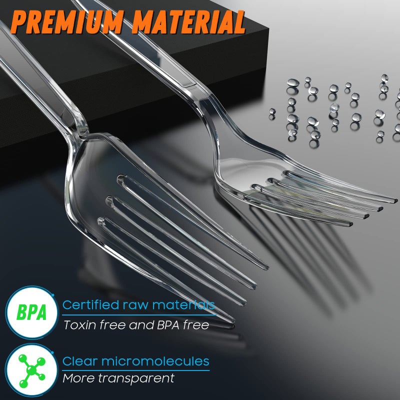 Dipoo 7.1"" Clear Plastic Forks Heavy Duty with Heat Resistant & BPA Free  Solid and Durable Plastic Cutlery  Premium Disposable Forks for Party Supply(168 Count) - Image 2