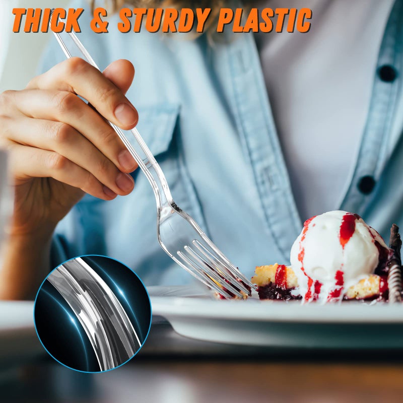 Dipoo 7.1"" Clear Plastic Forks Heavy Duty with Heat Resistant & BPA Free  Solid and Durable Plastic Cutlery  Premium Disposable Forks for Party Supply(168 Count) - Image 4