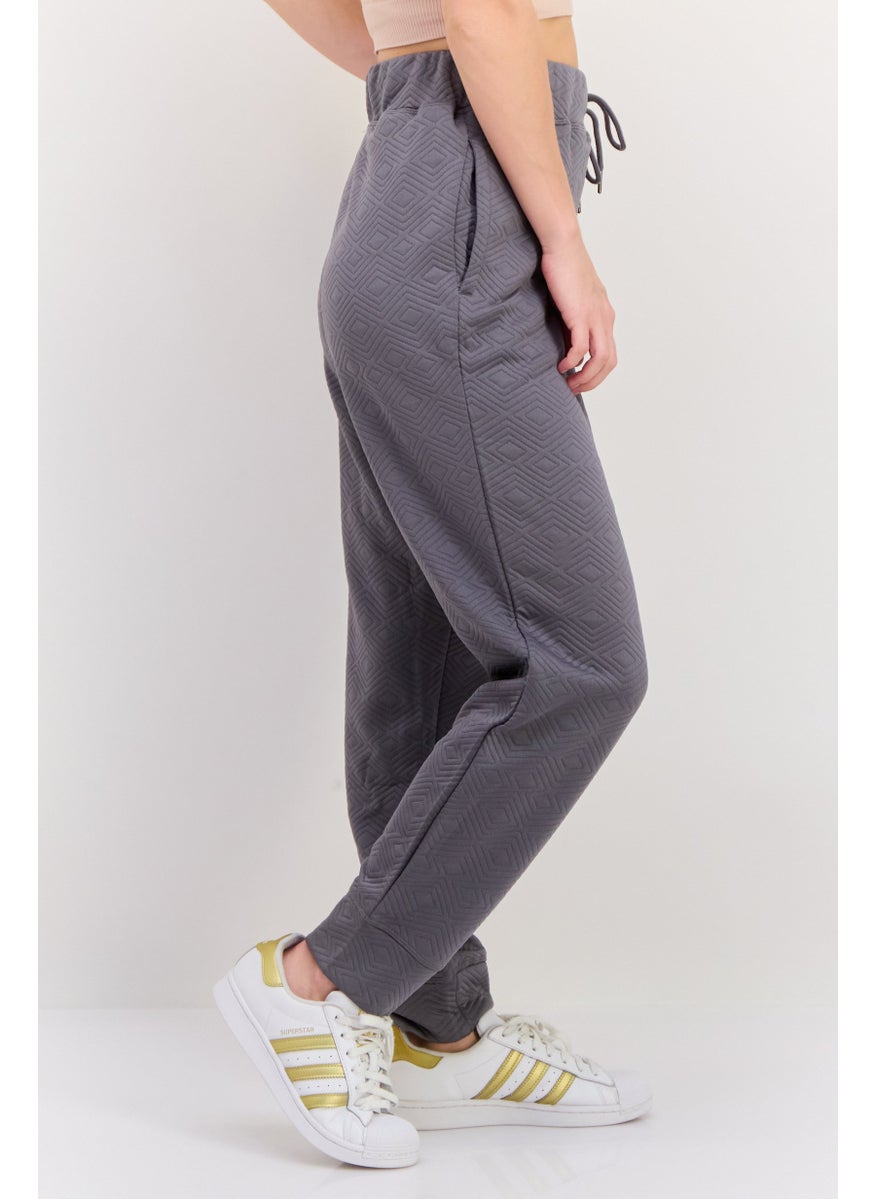 NINE WEST Women Regular Fit Drawstring Diamond Pattern Jogger Pants, Grey  - Image 2