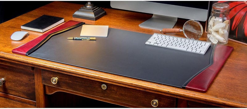 Dacasso 34 x 20 Burgundy Leather with Black Trim Desk Pad  Executive Desk Surface Protector  Luxury Leather Blotter for Writing - Image 2