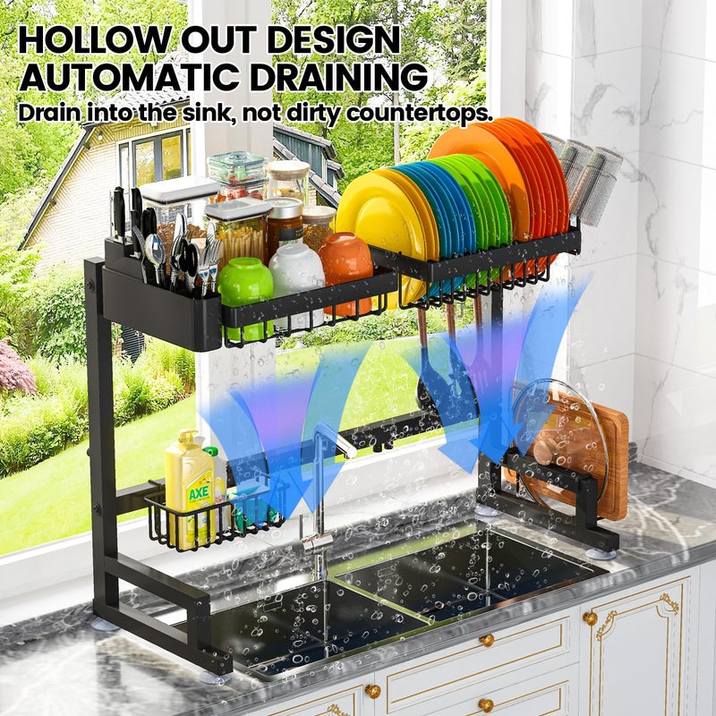 ADBIU Fit Sink 24.5"- 35.5" L Over Sink Dish Drying Rack (Expandable Dimension) Snap-On Design 2 Tier Large Kitchen Dish Rack Stainless Steel Counter Organization and Storage - Image 3